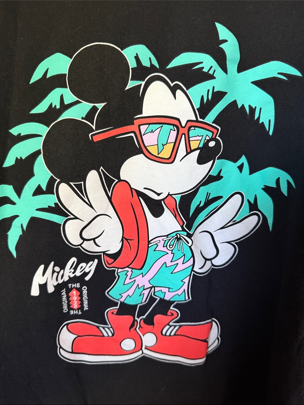 NEFF Disney Black Tee with Teal & Red Mickey Graphic